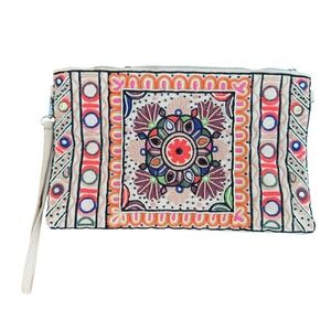Sole Society Beaded Mandala Clutch Wristlet Chain Strap Evening Bag